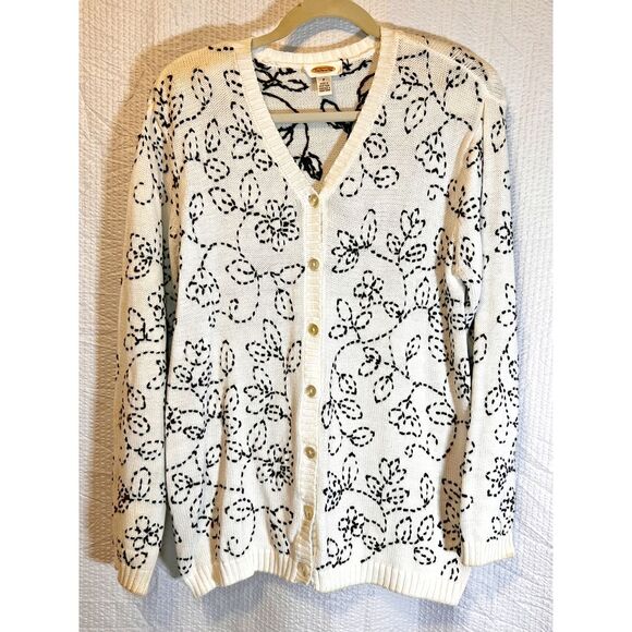 Vintage Talbots Cardigan Small‎ Cotton Women Black White Knit Sweater Y2k - Picture 1 of 9